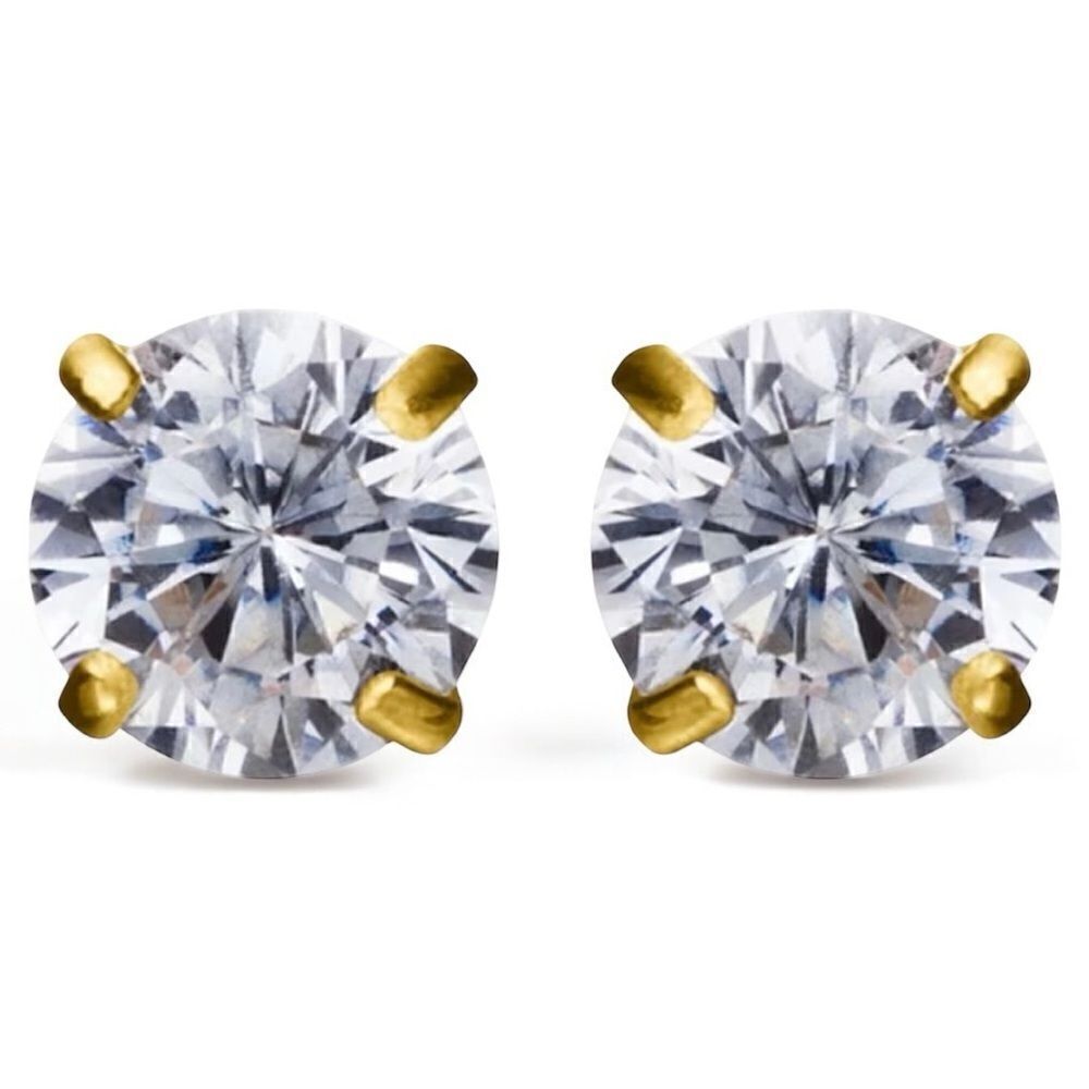 Children’s 925 Gold Zirconia Stud Earrings – One Missing Back
